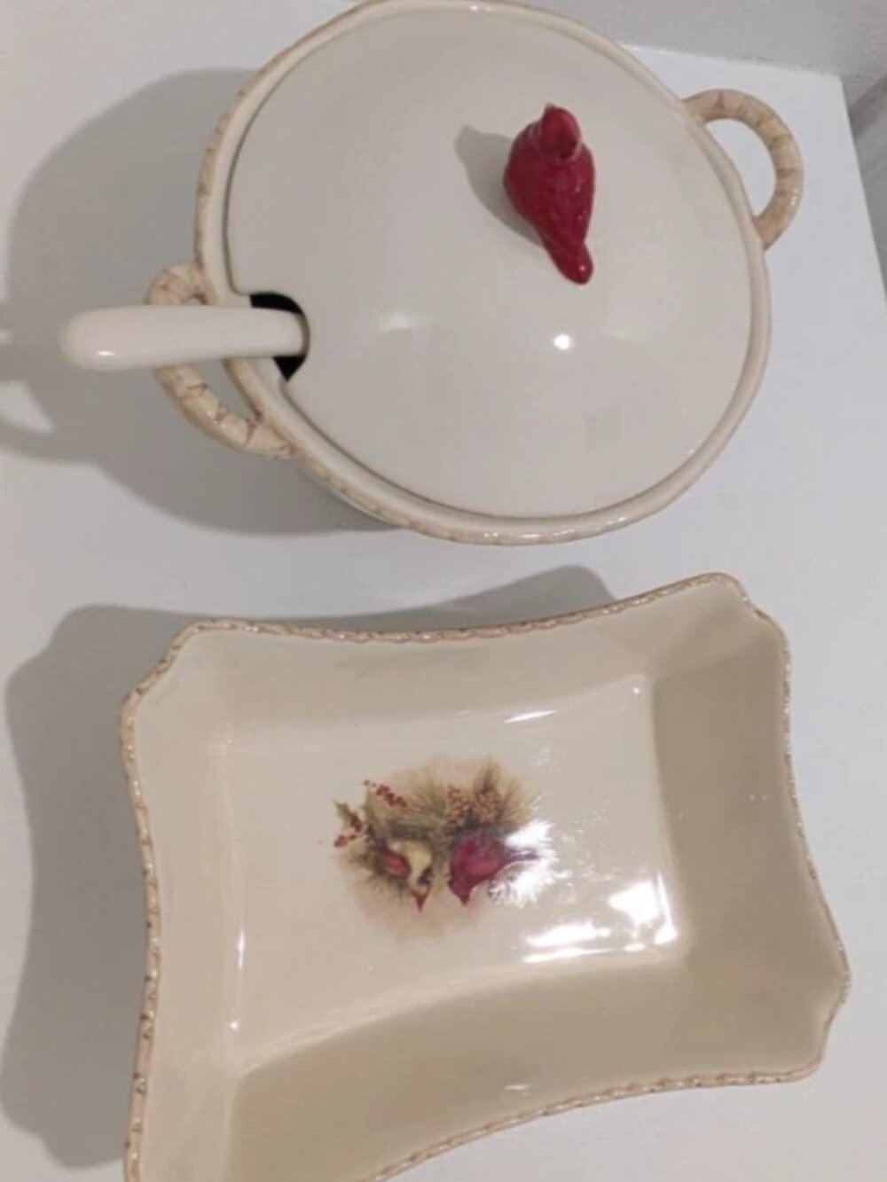 Cracker Barrel Woodland Cardinal Soup Tureen Set & Dish Susan Winget COMPLETE